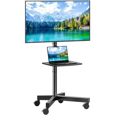 Передвижная тележка PERLESMITH с колесиками для телевизоров LCD/LED/OLED с диагональю экрана 23-60 дюймов, регулируемая по высоте полка, вмещает до 88 фунтов, максимальный размер VESA 400x400 мм