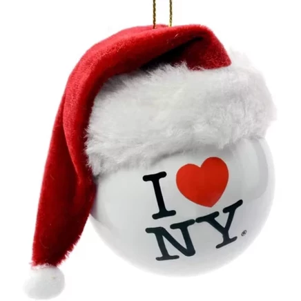 Новогодний шар Kurt S Adler «I Love NY» с тканевой шапкой, 3,5″