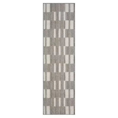Современный коврик Obeetee Resort Boxes Flatweave для помещений и улицы серый