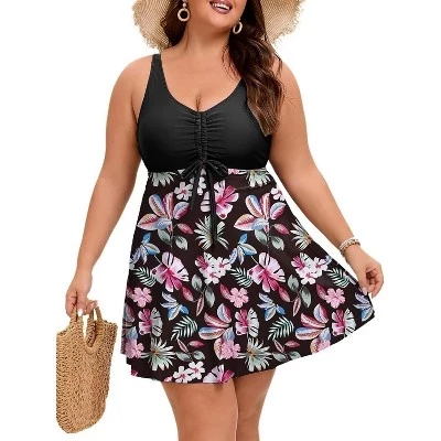 Womens Plus Size Tankini Swimsuit 2026 Two Piece Tummy Control Bathing Suits for Women Swim Dress with Shorts black