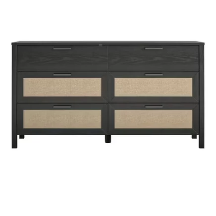 Комод Ameriwood Home Wimberly 6 ящиков, черный дуб с искусственным ротангом