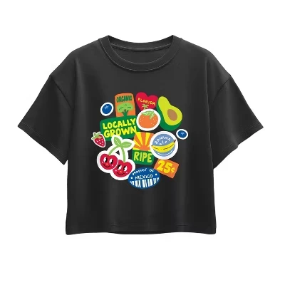 Футболка с квадратным рисунком Fruit Stamps с коротким рукавом черного цвета
