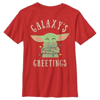 Мальчиковая футболка Star Wars The Child рождественская, красная