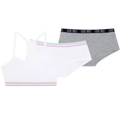 Cotton Beginner Sport Bra and Boyshort Panties 3 Piece Set