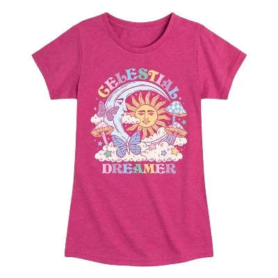 Celestial Dreamer -Молодежная футболка с коротким рукавом для девочек, приталенная футболка с коротким рукавом и рисунком цвета Хизер фуксия