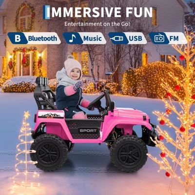 24V Ride On Toys для больших детей, 2-местный удлиненный электромобиль, Детские электромобили с дистанционным управлением, Регулируемый кузов, Музыка, 3 скорости, розовый
