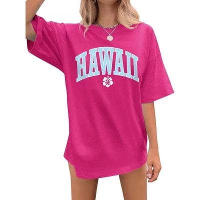 Женские гавайские тропические футболки с цветочным рисунком Oversize Summer Tee Top rosy