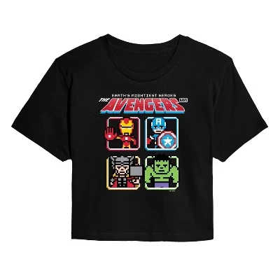 Женская укороченная футболка с рисунком Avengers 8Bit, черная