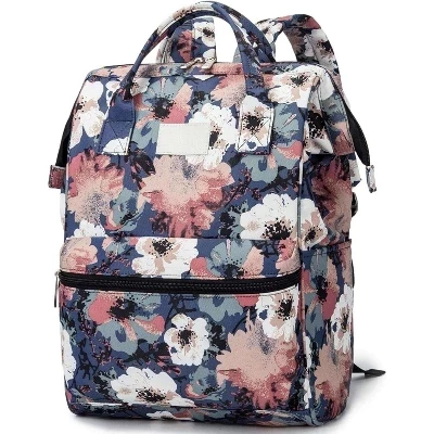 Wide-Open Laptop Backpack for 15.6 Inch - Travel & Outdoor Backpack, Floral Design. camellia（open wide）