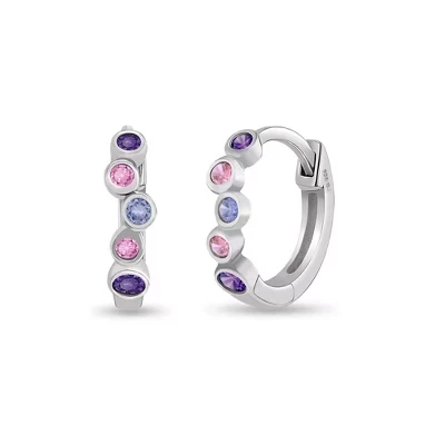 Серьги из стерлингового серебра Huggie Hoop с каскадным ободком для девочек - фиолетовый