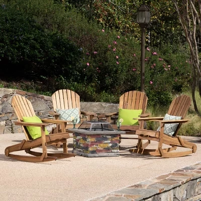 Hermes Outdoor из дерева акации, 5 предметов, кресло-качалка Adirondack и набор для разведения костра коричневого цвета
