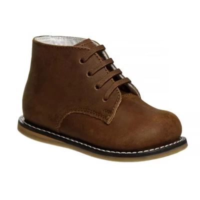 Нескользящая детская обувь для первых ходунков Josmo Logan Toddler Leather для мальчиков/девочек коричневого цвета