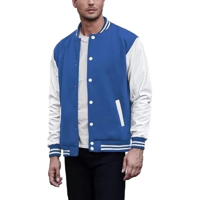Мужские модные университетские куртки с кожаным рукавом Slim Fit College Baseball Letterman Bomber Coat S-XXL синий