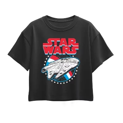 Millennium Falcon Americana Short Sleeve Boxy Graphic T-Shirt black