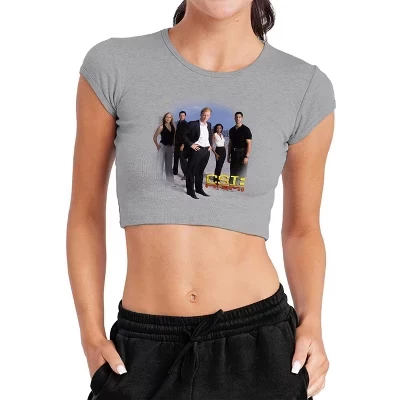 Женский укороченный топ Csi Miami Cast Cap с короткими рукавами и ребристым рисунком athletic heather