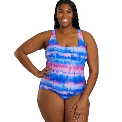 Plus Size HydroLast Malibu Sunrise Chlorine Resistant Moderate Scoop Back One Piece Swimsuit malibu sunrise