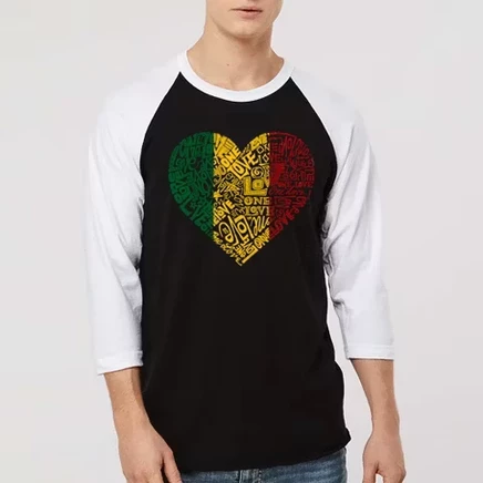 Мужская футболка LA Pop Art One Love Heart, реглан, черно-белая