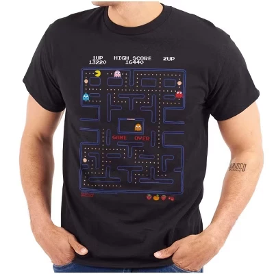 Футболка с графическим изображением PACMAN Game Over в стиле ретро для видеоигр, мужская или женская лицензионная черная