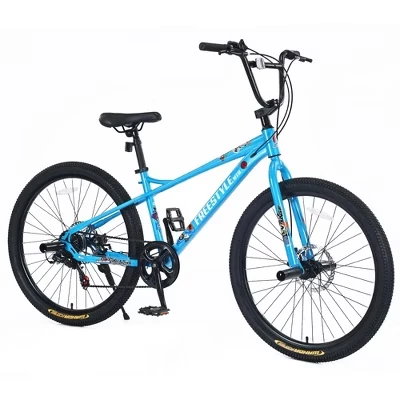 26-ДЮЙМОВЫЙ велосипед Bmx с двойными дисковыми тормозами, Детский велосипед с алюминиевыми ободами и 7-ступенчатой системой, Детский велосипед для мальчиков и девочек старше 12 лет синего цвета