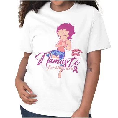 Betty Namaste For Breast Cancer Cure Женские футболки с графическим принтом Brisco Brands белого цвета