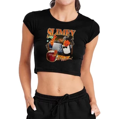 Women's  Slimey Bootleg Style Cap Sleeve Baby Rib Crop Top black