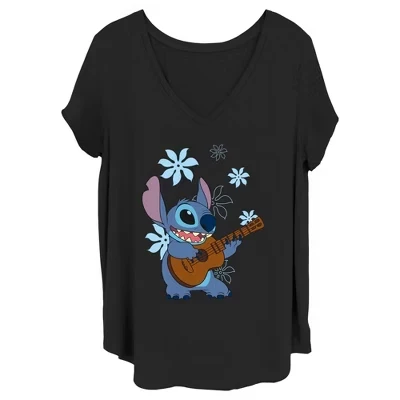 Женская футболка Lilo & Stitch «Танец с укулеле», черная