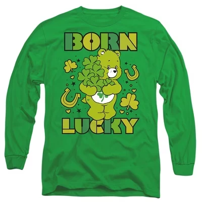Мужская футболка с длинным рукавом Born Lucky Good Luck Bear в честь Дня Святого Патрика зеленого цвета