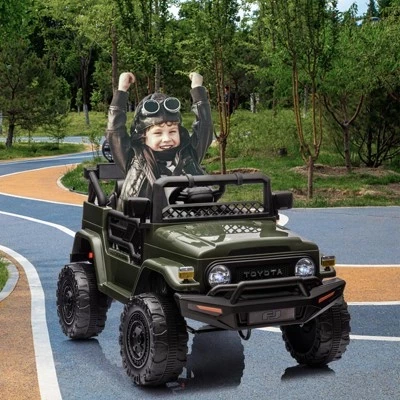 Электромобиль на 12 В, Лицензированный детский грузовик Toyota, Игрушечный электромобиль с дистанционным управлением от родителей, 3 скорости, музыка в формате MP3, зеленый светодиод