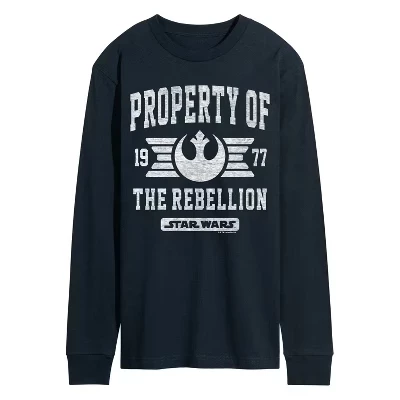 Мужская футболка Property Of Rebellion с длинным рукавом и рисунком темно-синего цвета.