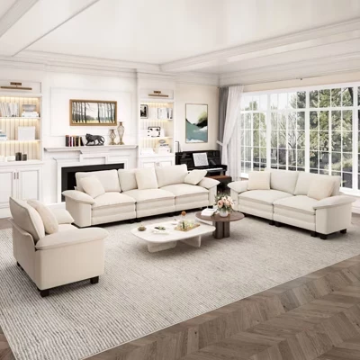 Модульный диван Cloud Modular 6ШТ Loveseat, удобный диван с глубоким сиденьем для гостиной, ткань вельвет и синель бежевого цвета