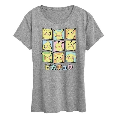 Женская футболка Pokémon Pikachu Expression Grid, серая