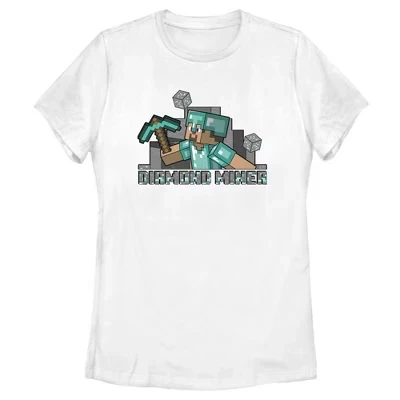 Женская футболка Minecraft «Алмазный шахтер», белая