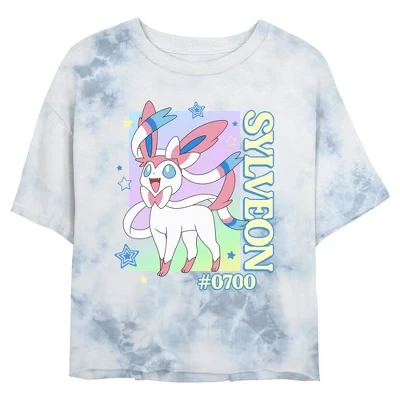 Женская футболка Pokemon Fairy Sylveon укороченная, бело-голубая