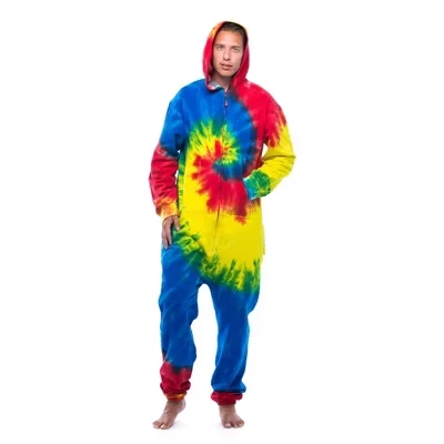 Мужской цельный костюм Tie Dye для взрослых, боди из флиса с капюшоном, пижама tie dye
