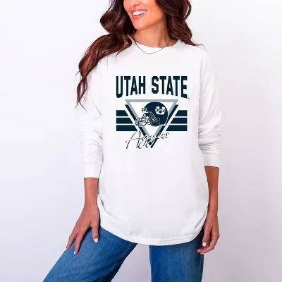 Utah State Aggies Triangle - женская одежда, окрашенная в белый цвет футболка с длинным рукавом и рисунком