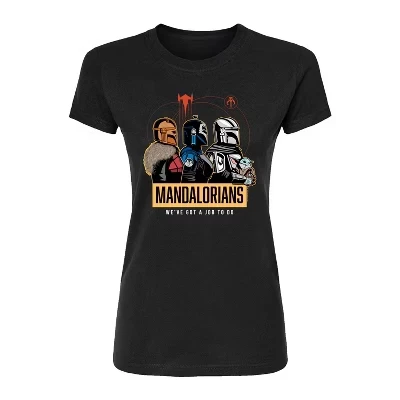 Женская приталенная футболка с графическим принтом Mandalorian Mando Space черного цвета.