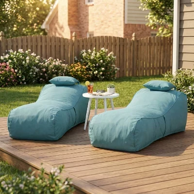 Современное универсальное кресло-мешок Maeve Outdoor с подушкой (комплект из 2 подушек) бирюзового цвета