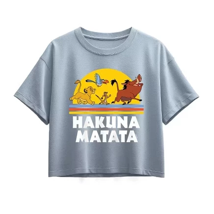 Футболка Hakuna Matata Sunset с коротким рукавом и графическим рисунком цвета шамбре синего цвета