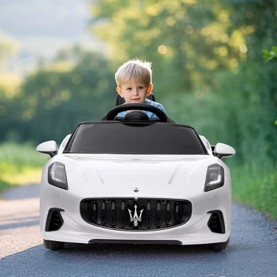 Поездка на лицензированном автомобиле Maserati GranCabrio, детский электромобиль с питанием от 12 В и дистанционным управлением, Детская поездка на игрушечном автомобиле белого цвета