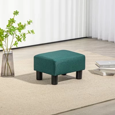 Modern Rectangle Ottoman with Linen Upholstered Small Entryway Bench with Plastic Legs Vanity Stool Shoe Bench for Living Room, Entryway green
