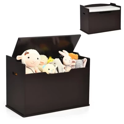 Коробка для детских игрушек, деревянная откидная скамья для хранения сундуков с подушкой безопасности, коричневый