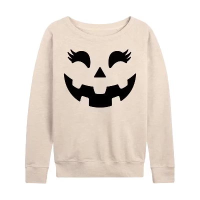 Women's -  - Pumpkin Face 2 Lightweight French Terry Wide Neck Long Sleeve Graphic Shirt birch
