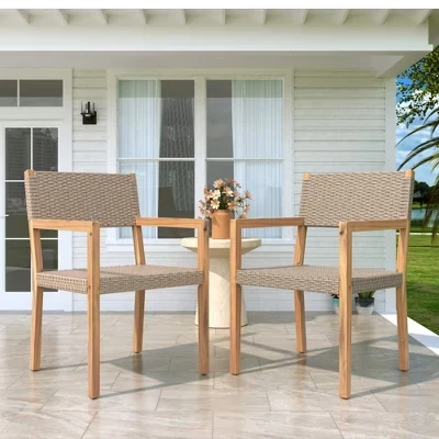 Обеденные стулья Reign Outdoor из дерева акации и плетеных прутьев (комплект из 2-х) коричневого цвета
