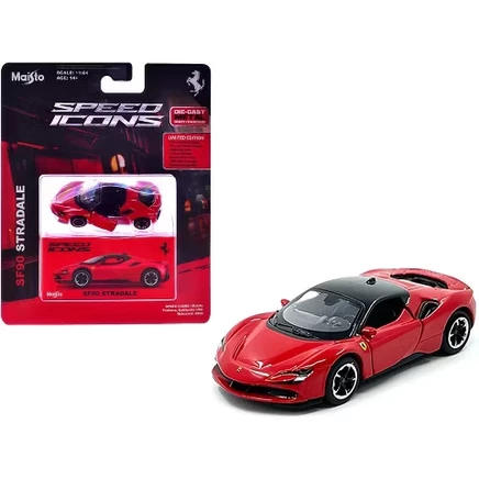 Модель автомобиля Ferrari SF90 Stradale красного цвета с черным верхом 