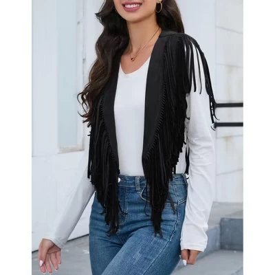 Женский жилет Yesfashion с бахромой, черный