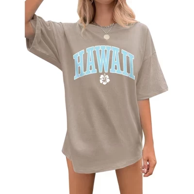Женские гавайские тропические футболки с цветочным рисунком Oversize Summer Tee Top абрикосового цвета
