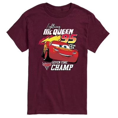Мужская футболка с коротким рукавом и графическим рисунком Lightning McQueen 95, семикратный чемпион, темно-бордовый