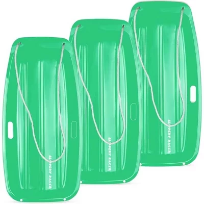 Зимние сани-тобогган из гибкого пластика Downhill Sprinter со встроенными ручками и тросом для детей и взрослых (3 упаковки) зеленого цвета