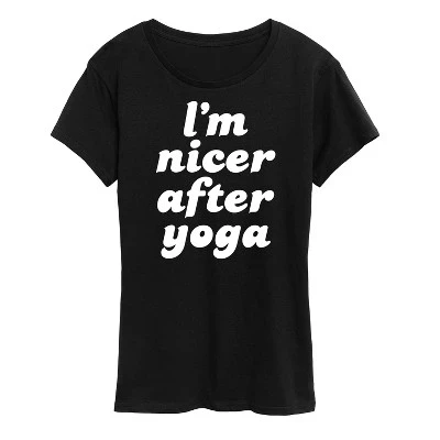 Женская футболка с коротким рукавом и рисунком I'm Nicer After Yoga, черная