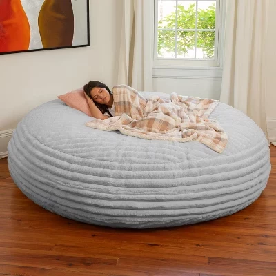 Кровать-кокон Bean Bag для взрослых - Гигантское спальное место 2 в 1 и раскладной шезлонг - Сделано в США - 7 футов, мех Mondo